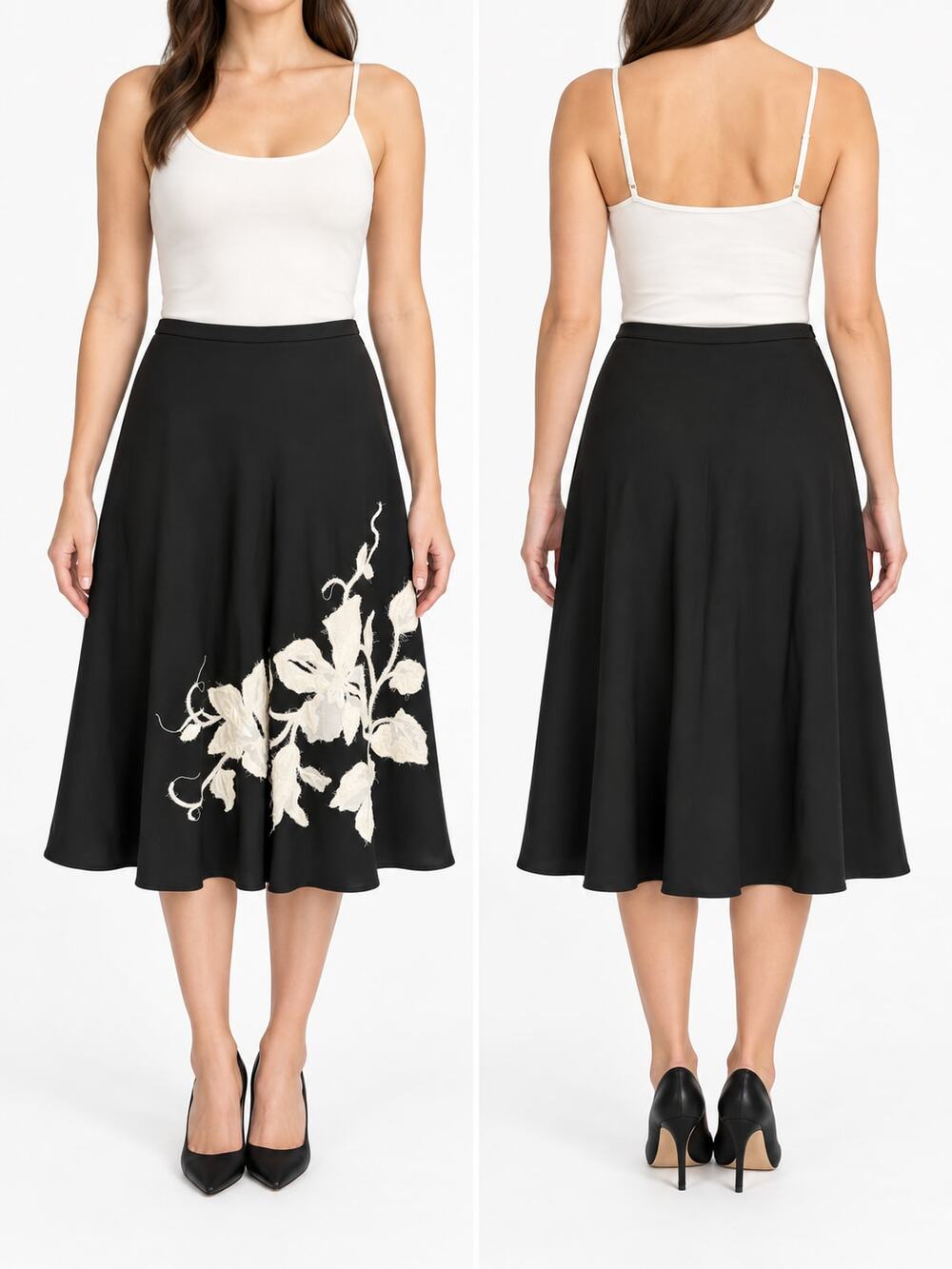 Ellen Tracy Women's Size 8 Black Floral Appliqué Midi A-Line Skirt NWT Ret $398